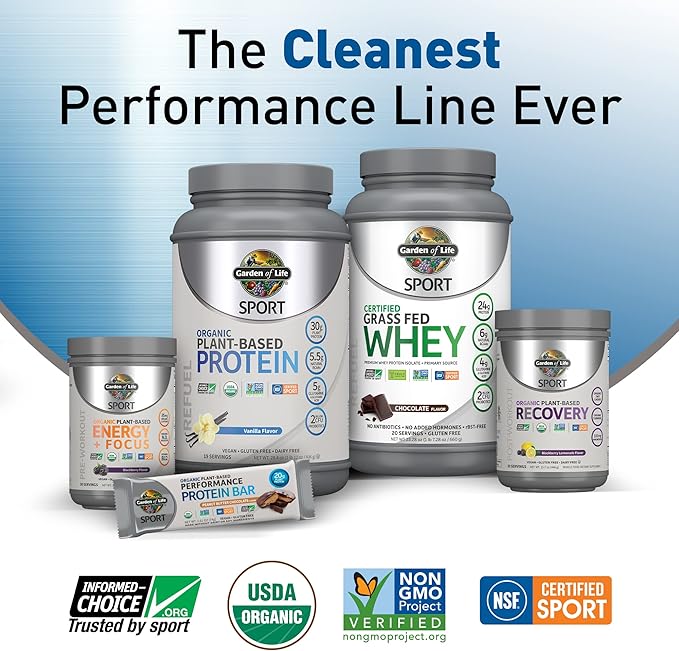 Garden of Life Sport Vegan Organic Plant Based Post Workout Muscle Recovery Powder for Men & Women - BlackBerry Lemonade 30 Servings, 100mg Magnesium, Antioxidants, Supplements, 15.7 Oz