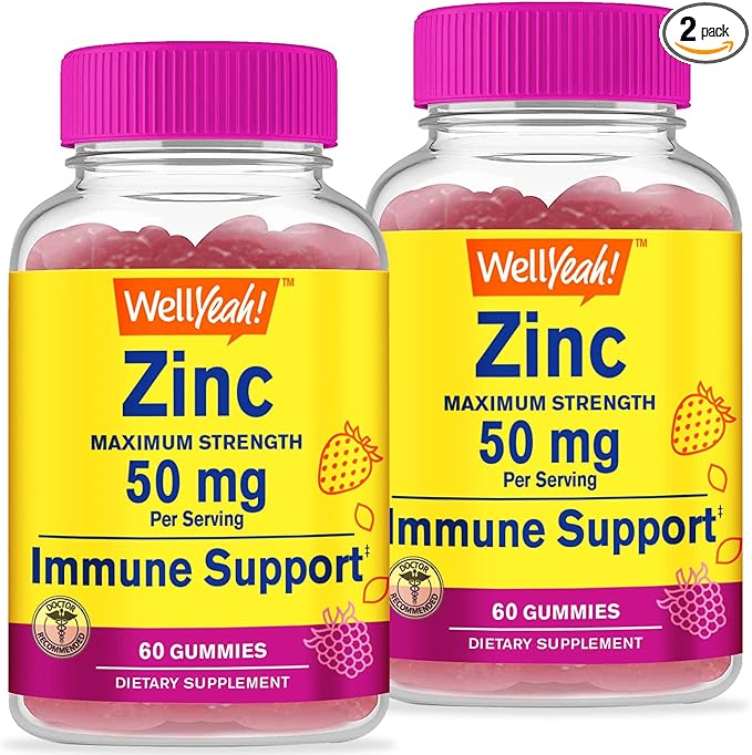 Zinc Gummies 50 mg (2 Pack) - Supports Healthy Immune Function and Antioxidant Health - Natural Berry Flavor - Gluten-Free, GMO-Free - Chewable Gummy Dietary Supplement - 60 Gummies