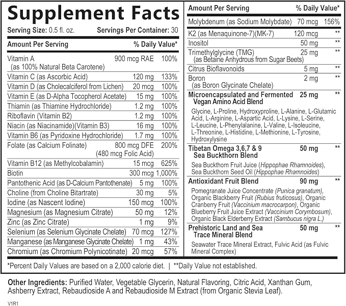 Liquid Multivitamin for Women, Men, and Kids - Liquid Vitamins Supplement for Adults - Natural Multimineral - Vegan, Non-GMO, Gluten Free, Sugar Free – Delicious Berry Flavor - 15 Fl Oz, 30 Servings