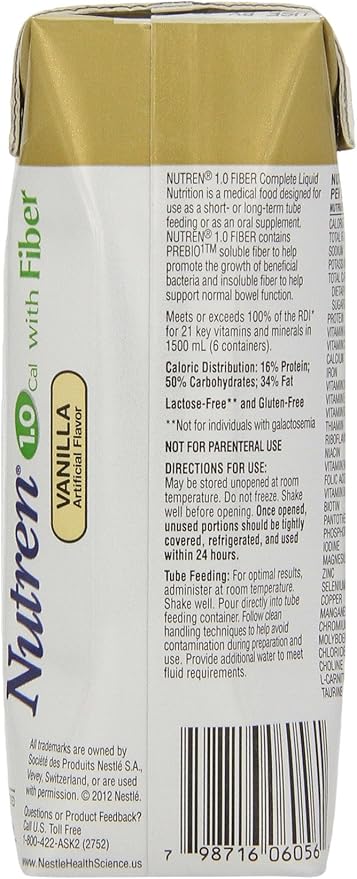 Nutren 1.0 Fiber Complete Nutrition, Vanilla, 8.45 Ounce (Pack of 24)