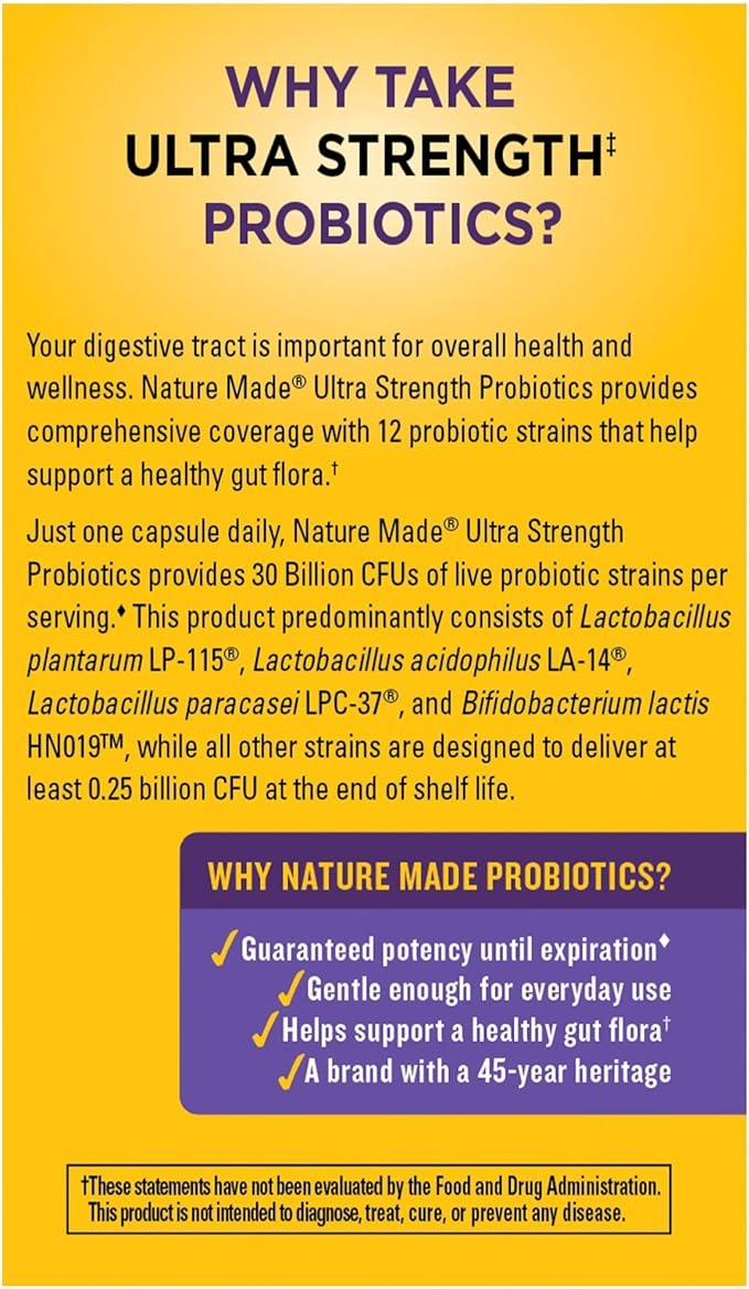 Nature Made Ultra Strength 12 Strain Digestive Probiotics, Probiotics for Women and Men, 25 Probiotic Capsules, 25 Day Supply