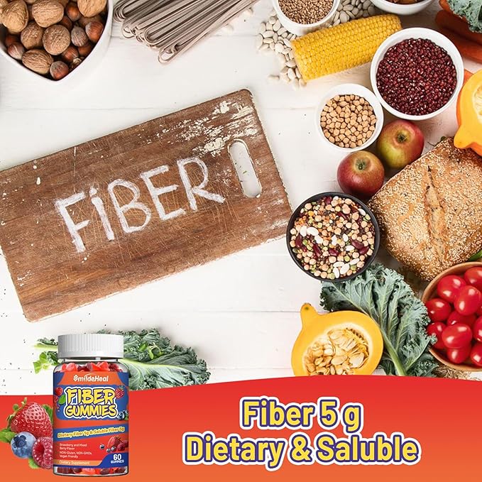 Fiber Gummies, Dietary Fiber, Soluble Fiber, for Women and Men, Gut Health Support, Non-GMOs, Non-Gluten, Vegan, Mixed Berry and Strawberry Flavor, 60 Count Gummies