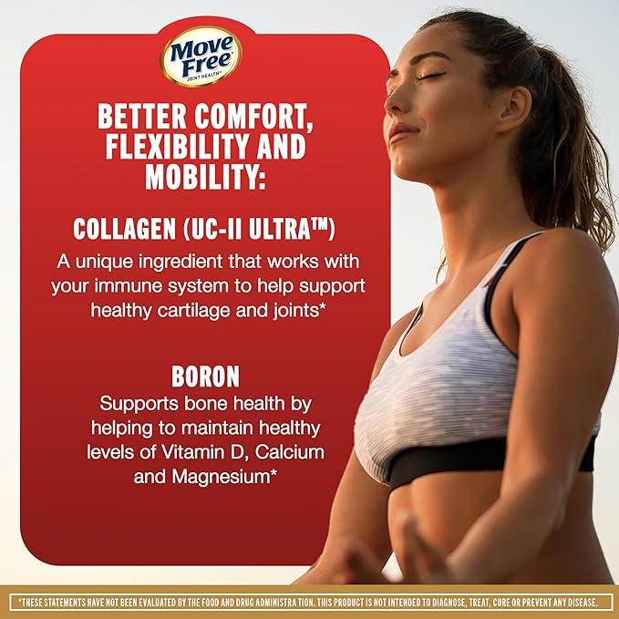 Move Free Ultra Triple Action Joint Support Supplement - Type II Collagen Boron & Hyaluronic Acid - Supports Joint Comfort, Cartiliage & Bones in 1 Tiny Pill Per Day, 64 Tablets (64 servings)*