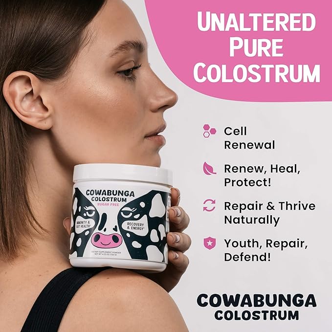 Cowabunga Colostrum - Premium, Pure & Unaltered Colostrum Powder Supplement - for Immune Support, Gut Health, Muscle Recovery & Wellness - Kosher & Halal Certified Calostro