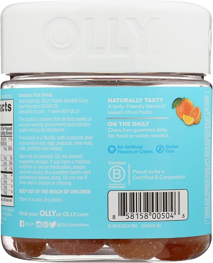 Olly The Essential Prenatal Gummy Multivitamin, 30 Day Supply ( Gummies), Sweet, Folic Acid, Vitamin D, Omega 3 DHA, Chewable Supplement, White Citrus, 60 Count (Pack of 1)