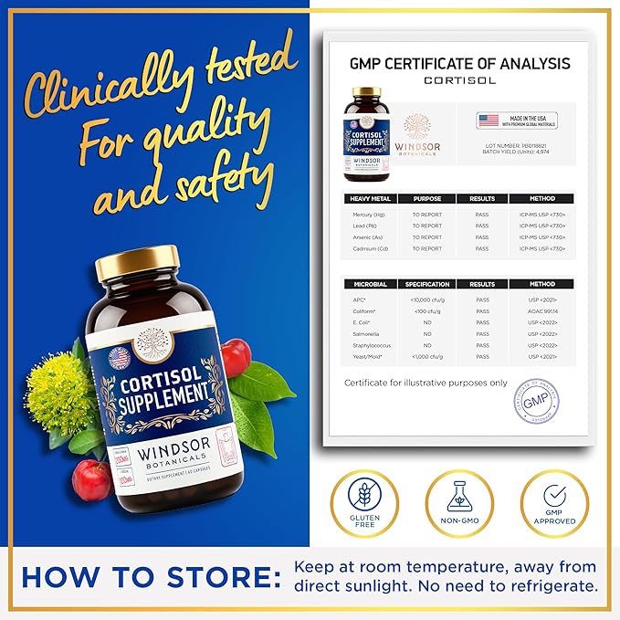 Cortisol Supplement & Cortisol Reducer - Advanced Cortisol Regulation Supplements with Calming Ashwagandha, L-Tyrosine - Mood, Stress, Sleep Support Cortisol Blocker for Women and Men - 60 Capsules