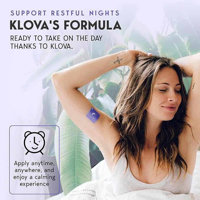 Klova Sleep Support Patches with Ashwagandha, L-Theanine, Hops, Melatonin, Valerian, GABA and Other Natural Ingredients: for Falling Asleep Faster, Staying Asleep Longer & Eliminating Groggy Mornings