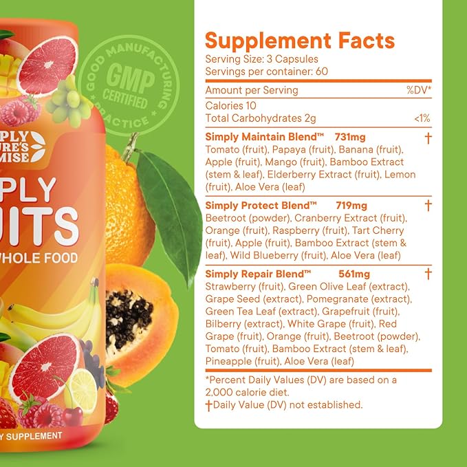 Simply Nature's Promise - Packed with Over 40 Different Fruits & Vegetables - 2 Month Supply- Made with Whole Food Superfoods - with Aloe Vera – 100% Soy Free - 360 Capsules