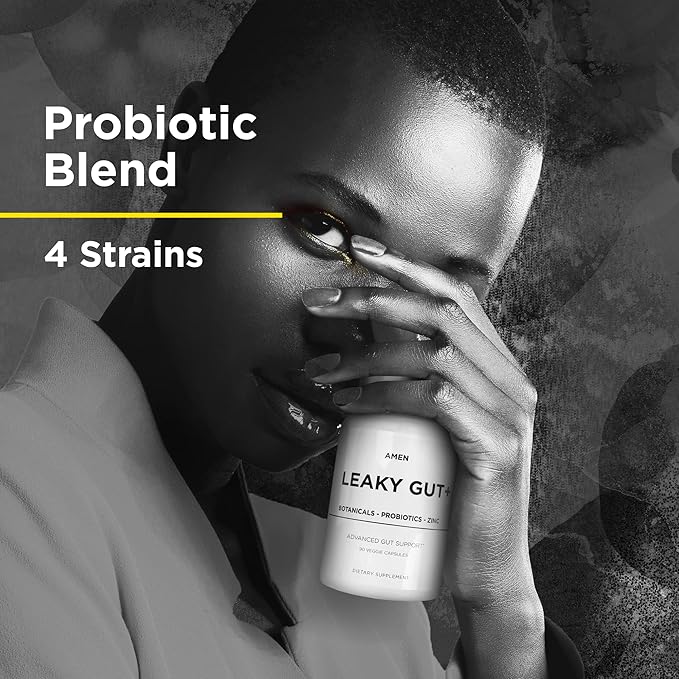 Amen Leaky Gut Supplement - Advanced Formula with Bioavailable L Glutamine, Zinc, Turmeric, DGL Licorice Root - Marshmallow Root - Probiotics & Fermented Prebiotics - Vegan, Non-GMO - 2-Pack