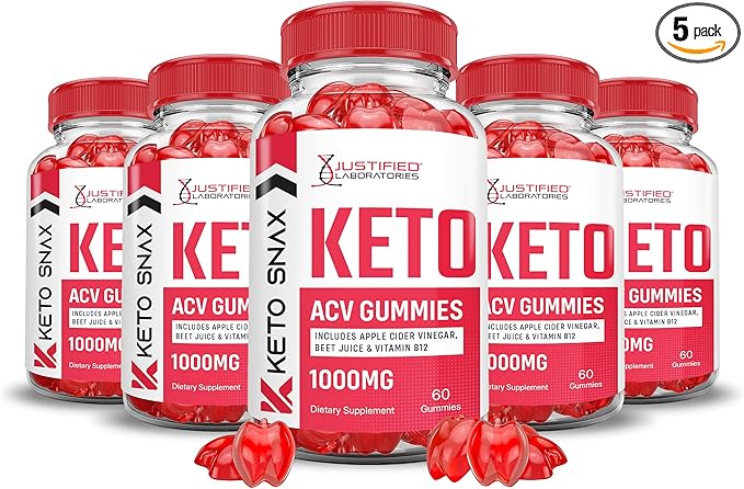 (5 Pack) Keto Snax Keto ACV Gummies Advanced Formula 1000MG Keto Snax Keto Gummies Apple Cider Vinegar Formulated with Pomegranate Beet Juice Powder B12 Vegan Non GMO 300 Gummys