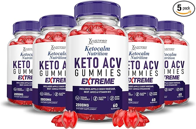 (5 Pack) Ketocalm Nutrition Keto ACV Gummies Extreme 2000MG Keto Calm Nutrition Keto Gummies Apple Cider Vinegar Formulated with Pomegranate Beet Juice Powder B12 Vegan Non GMO 300 Gummys