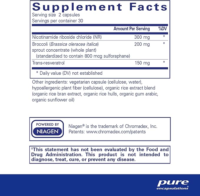 Pure Encapsulations NR Longevity - Supports Healthy Aging. Replenishment of NAD+ & Mitochondrial Function* - with NIAGEN - Gluten Free, Non-GMO, Hypoallergenic - 60 Capsules