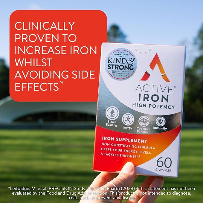 Active Iron High Potency Iron Supplement, Non-Constipating Gentle Iron Pills for Women & Men, 2X Better Absorption, Clinically Proven to Increase Iron & Energy Levels, 25mg (120 Capsules), Twin Pack