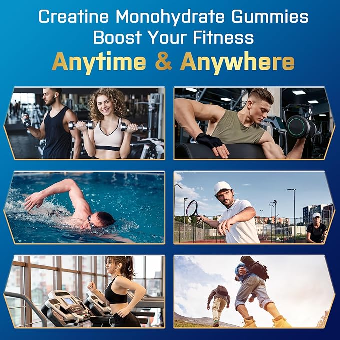 Creatine Monohydrate Gummies for Men & Women, Creatine Pre-Workout Gummies, Taurine&B6, Increase Strength, Energy & Endurance Chewable Creatine Gummy Supplements, 5g Per Serving (5 Packs)