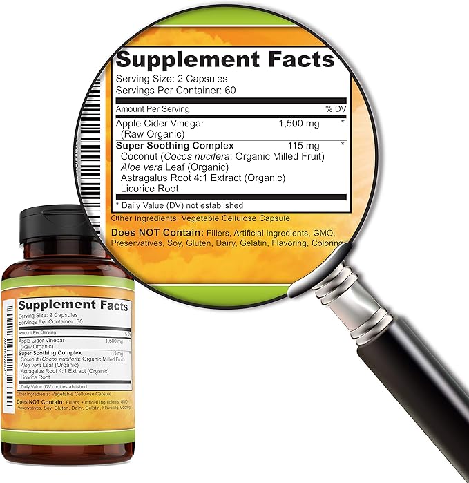 Apple Cider Vinegar 1500mg, 100% Organic, Pure & Raw - Healthy Digestion & Detox Support - 60 Day Supply