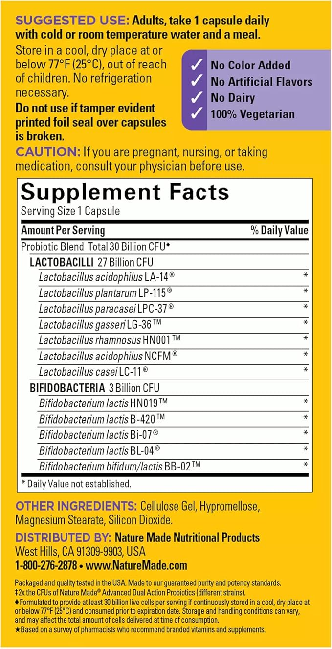 Nature Made Ultra Strength 12 Strain Digestive Probiotics, Probiotics for Women and Men, 25 Probiotic Capsules, 25 Day Supply