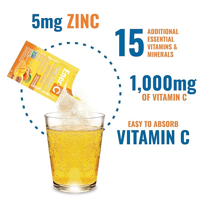 Ener-C Peach Mango Multivitamin Drink Mix Powder Vitamin C 1000mg & Electrolytes with Real Fruit Juice Natural Energy & Immune Support for Women & Men - Non-GMO Vegan & Gluten Free - 30 Count