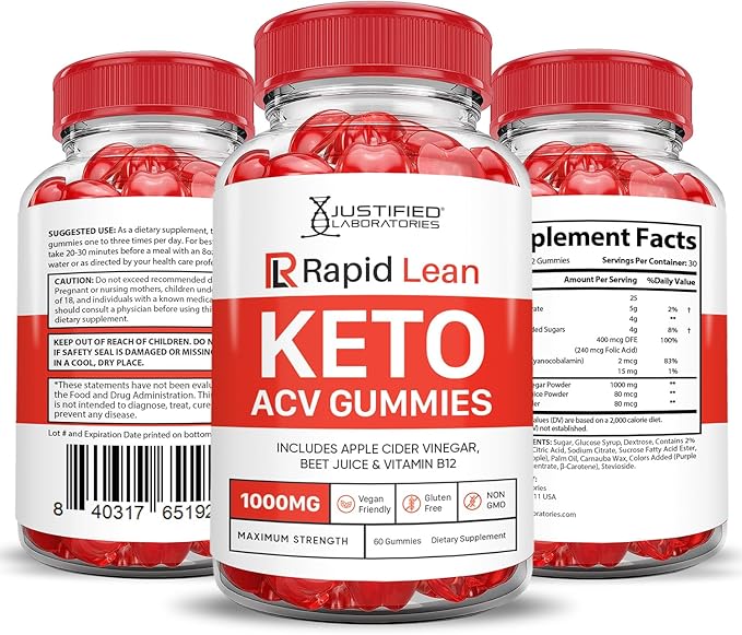 (10 Pack) Rapid Lean ACV Gummies Advanced Formula 1000MG Rapid Lean Gummies Apple Cider Vinegar Formulated with Pomegranate Beet Juice Powder B12 Vegan Non GMO 600 Gummys