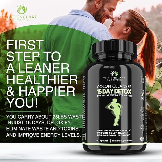 THE ENCLARE NUTRITION Colon Cleanse Fast-Acting Detox; Healthy Bowel Movement, Laxatives for Constipation Relief, Bloating, Probiotic, Fiber, Supports Regularity, Energy, Gut Immunity,Diet Pills (2)
