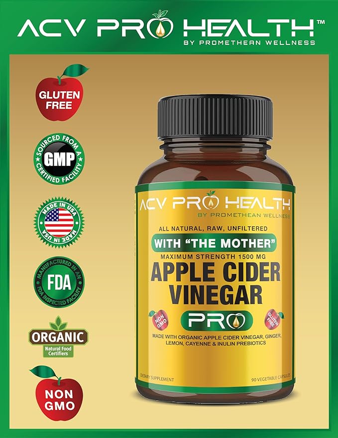 ACV Pro Apple Cider Vinegar Capsules Certified Organic with Mother ACV Pills Detox Cleanse Acid Reflux Relief Support Supplement Ginger Root Cayenne Pepper Powder