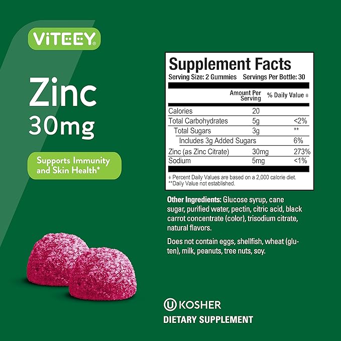 Zinc Gummies Adult & Teens - 30mg - Immune Health Support & Antioxidant Support - Vitamin Zinc Supplement - Vegan, Gelatin Free, GMO Free - Tasty Chewable Berry Flavored Gummy