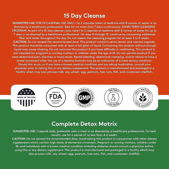 Youth & Tonic 15 Day Cleanse & Carb Matrix Support for Bloating, Gut & Metabolism Health, Break The Plateau, Feel Lighter & Energized, Colon Cleanser & Detox with ACV, Glucomannan, Chromium, 60 Pills