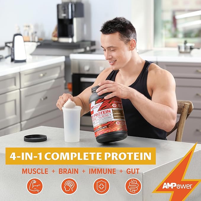 Chocolate Whey Protein Powder | Scientifically-Designed Optimum Muscle Stack, Gut, Brain, Immune | Protein, BCAA, Creatine, L-Glutamine, Probiotics, Digestive Enzymes | Rich Chocolate, 38.9oz