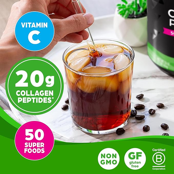 Orgain Hydrolyzed Collagen Powder + 50 Organic Superfoods For Women & Men, 20g Grass Fed Collagen with Vitamin C, Unflavored - Hair, Skin, Nail, & Joint Support Supplement, Non-GMO, Type I & III, 1lb