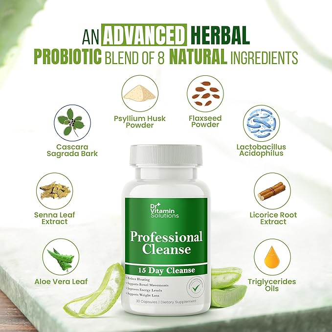 15 Day Cleanse Gut Support, Detox for Men & Women, All Natural Colon Cleanser for Bloating and Constipation Relief, Extra Calorie Loss with Healthy Probiotics - 30 Capsules