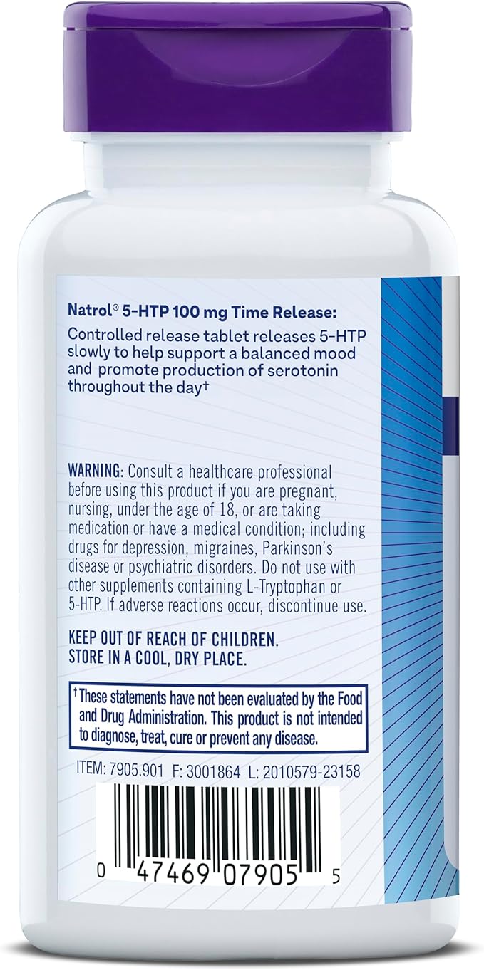 Natrol 5-HTP 100mg, Dietary Supplement Helps Support a Balanced Mood, Mood and Stress Support Supplement, 90 Time Release Tablets, 45-90 Day Supply