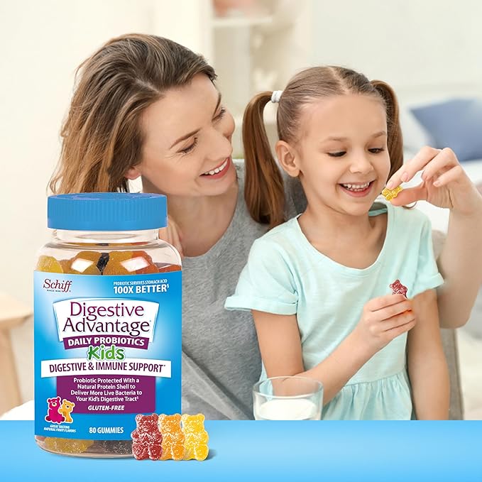 Digestive Advantage Probiotics For Digestive Health, Kids Probiotic Gummies, Daily Probiotics For Women, Men & Kids Minor Abdominal Discomfort, & Gut Health, 80ct Natural Fruit Flavors