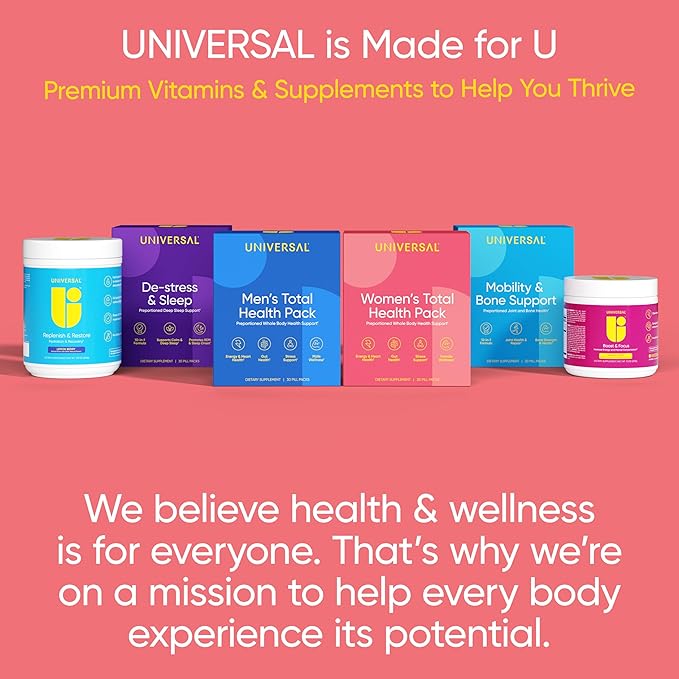 Women's Total Health Pack Daily Multivitamin Supplement, Energy, Stress & UT Support, Krill Oil, 22 Key Vitamins & Minerals, Iron, Biotin, Zinc, Selenium, Astaxanthin, Calcium (30 Pack)