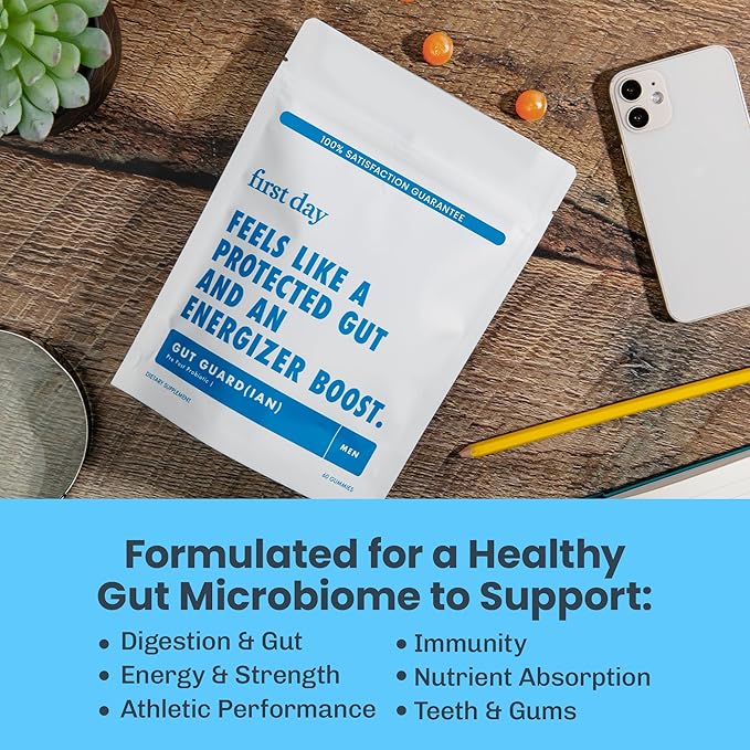 FIRST DAY Mens Tribiotic Gummies – Pre+, Post+, Probiotics & More – 30 Day Supply