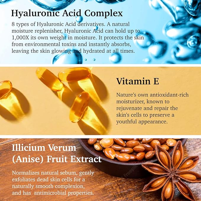 MADE IN USA NATUAL100 HYALURONIC ACID Facial Serum for Plumping Anti Aging Hydrating Glowing Skin with Vitamin E Pairs Well with Vitamin C Face Serum & Hylunaric Acid Moisturizer PURIFECT 30ml 1fl/oz