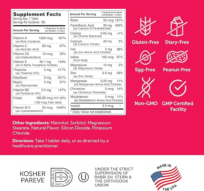 Zahler Kids Multivitamin Chewable Vitamin Tablet - Complete One Daily Kids Vitamins Supplement - Contains 20+ Minerals & Vitamins for Kids & Toddlers - Kosher Multivitamins Cherry Flavor (180)