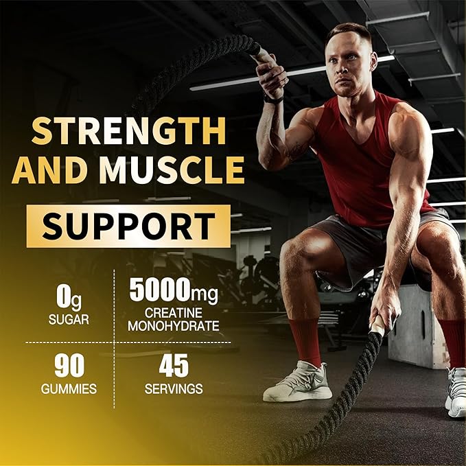 Creatine Monohydrate Gummies 5g for Men Women - Sugar Free Chewable Supplement. 180 Gummies Lemon.