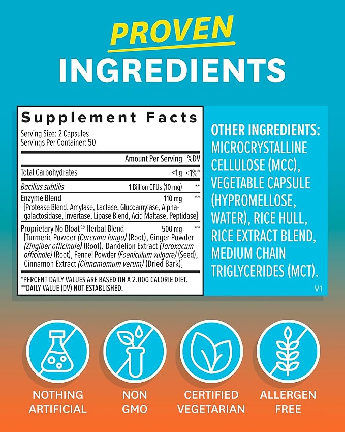 Zenwise Health NO Bloat Probiotics for Women and Men Digestive Health with Ginger, Dandelion, and Lactase, Digestive Enzymes for Gas and Bloating Relief - Vegan Water Retention Pills - 100 CT