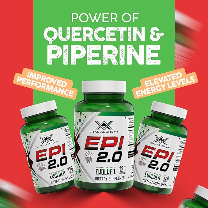 Vital Alchemy Epi 2.0 - Hard Lean Muscle Mass Gainer and Strength Booster | Epicatechin with Quercetin Supplements and Piperine- Joint Support Supplement - 2 Capsules Per Day (120 Capsules)