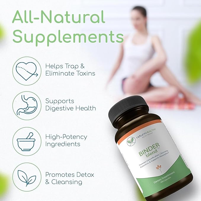 Binder Blend - Toxin Binder Supplement, Detox Capsules for a Healthy Gut - 180 Capsules - 90 Servings - 960mg Activated Charcoal & 480mg Organic Chlorella - Bloating Relief - Bentonite Clay, 3 Pack