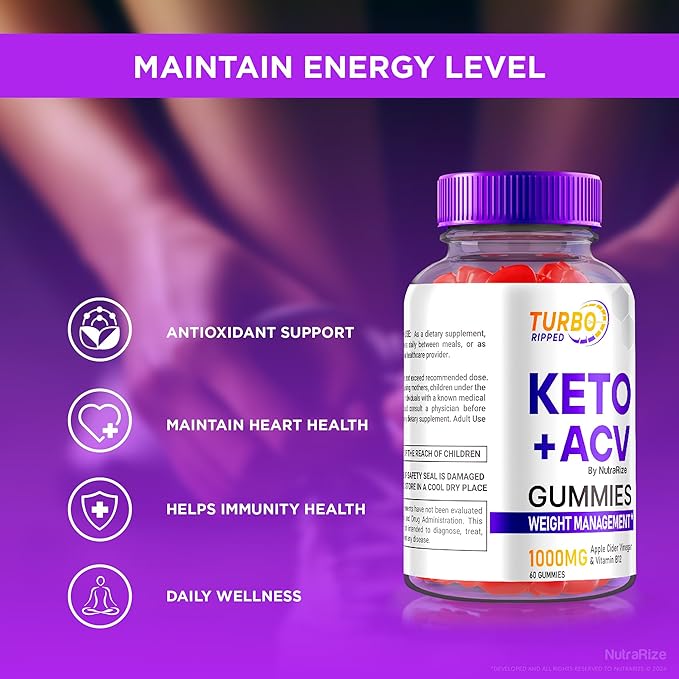(2 Pack) Turbo Ripped Keto ACV Gummies, Official TurboRipped Keto Gummies, Apple Cider Vinegar Supplement, All Natural Keto+ACV, Premium Keto Plus ACV Gummy, Gomitas Reviews (120 Gummies)