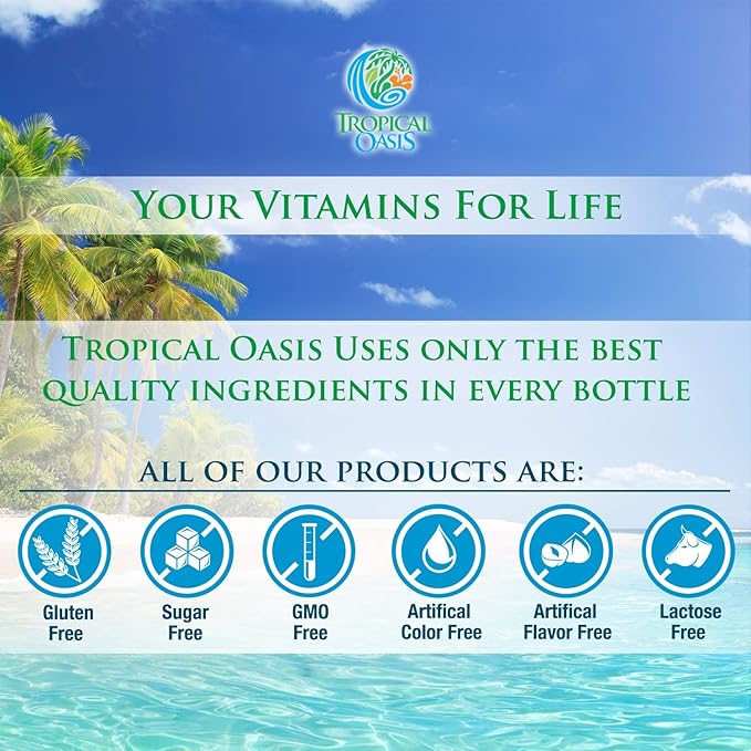 Tropical Oasis Liquid Calcium & Magnesium - Natural formula w/ support for strong bones - Liquid vitamins w/ calcium, - 16oz, 32 Serv.