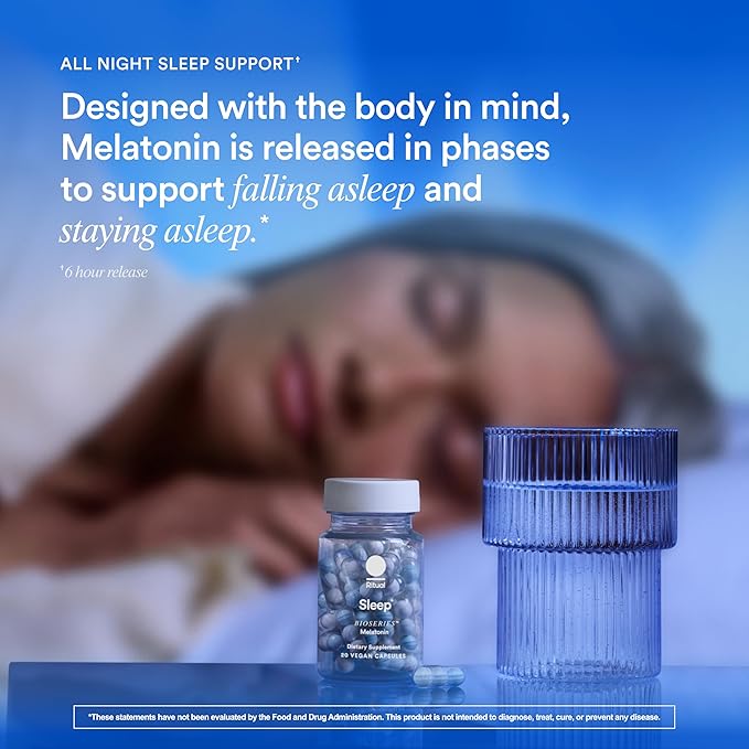Ritual Sleep BioSeries™ Melatonin: Sleep Aid for Adults, Sleep Supplement with Time Released Capsules, Drug Free Sleep Vitamins for Adults for All Night Sleep Support, 20 Capsules