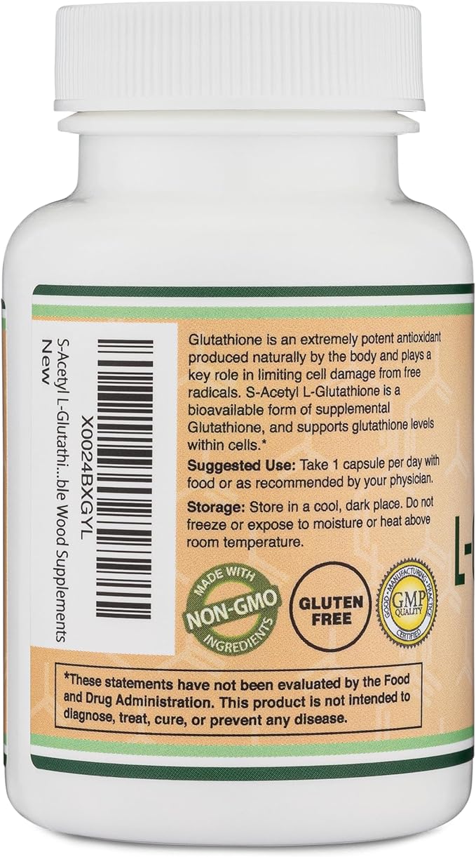 S-Acetyl L-Glutathione Capsules - 100mg, 60 Count (Acetylated Glutathione Antioxidant - More Absorbable Than Glutathione and Liposomal Glutathione, Non-GMO and Gluten Free) by Double Wood