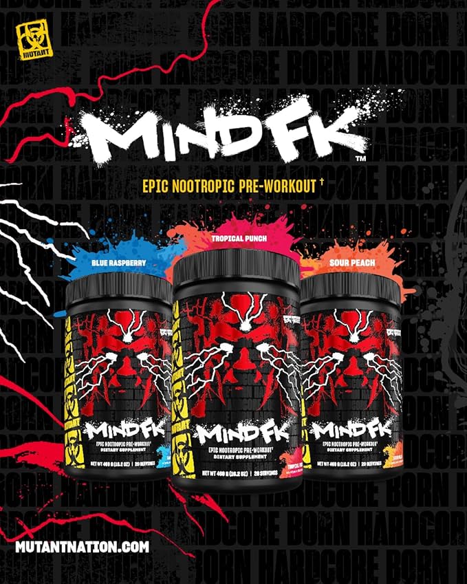 Mutant Mind FK - Epic Nootropic Pre-Workout - Brain Supplement for Mental Focus - 20 Serve - Blue Raspberry - 460g