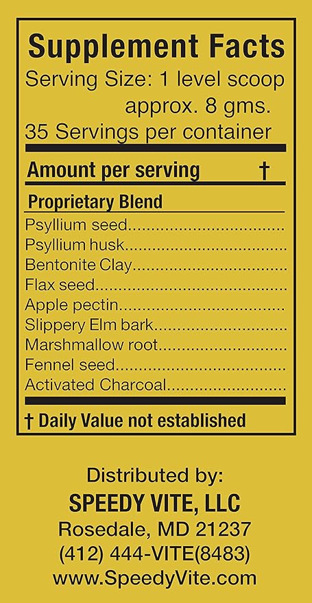 SpeedyVite® Colon Detox Organic Supports Natural Removal of Toxins* Clay Bentonite Charcoal Psyllium Flax Apple Fiber Slippery Elm Fennel 10oz All Natural Powder (2 x 10oz *Value Pack*)