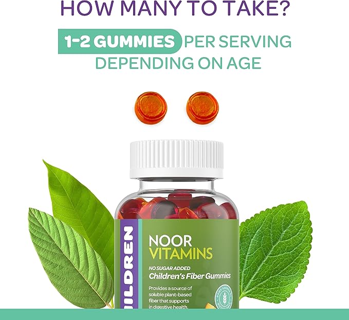 Noor Vitamins Halal Children Fiber Gummy with Prebiotic Plant Based Fiber; Sugar Free, Non-GMO, Gluten Free, Vegan Friendly Gelatin Free Halal Vitamins - 90 Count