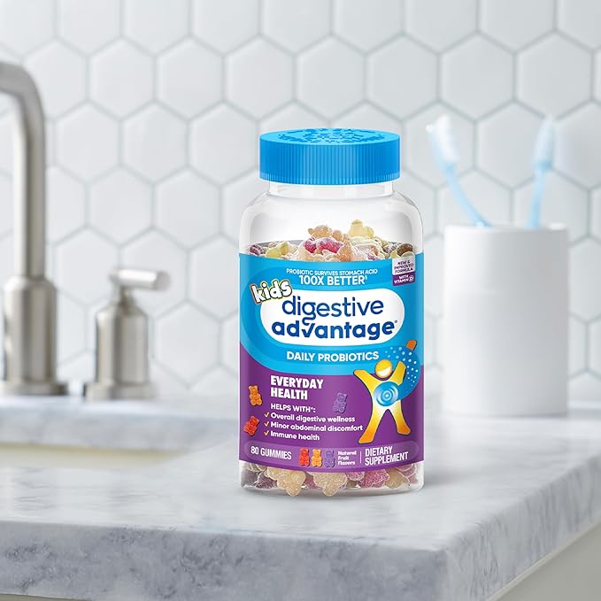 Digestive Advantage Probiotics For Digestive Health, Kids Probiotic Gummies, Daily Probiotics For Women, Men & Kids Minor Abdominal Discomfort, & Gut Health, 80ct Natural Fruit Flavors