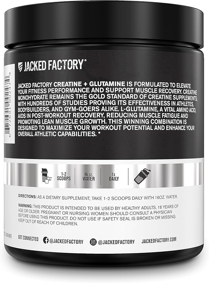 Creatine + Glutamine - Creatine Supplement with L-Glutamine for Muscle Recovery, Muscle Growth, Increased Strength, Enhanced Energy Output, and Gut Health - 30 Servings, Unflavored