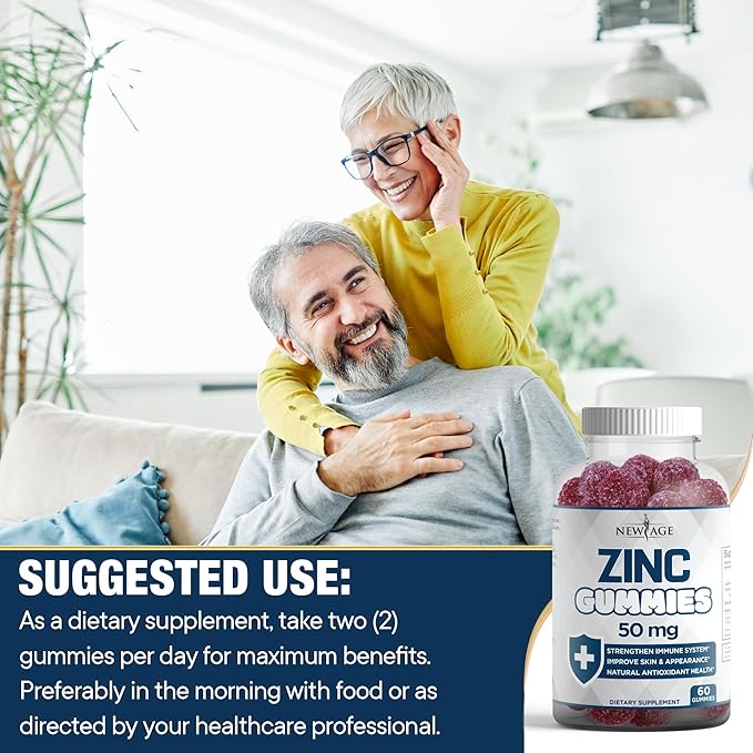 NEW AGE Zinc Gummies - 50mg High Immune Booster Zinc Supplement, Immune Defense, Powerful Natural Antioxidant, Non-GMO 180 Count (Pack of 3)