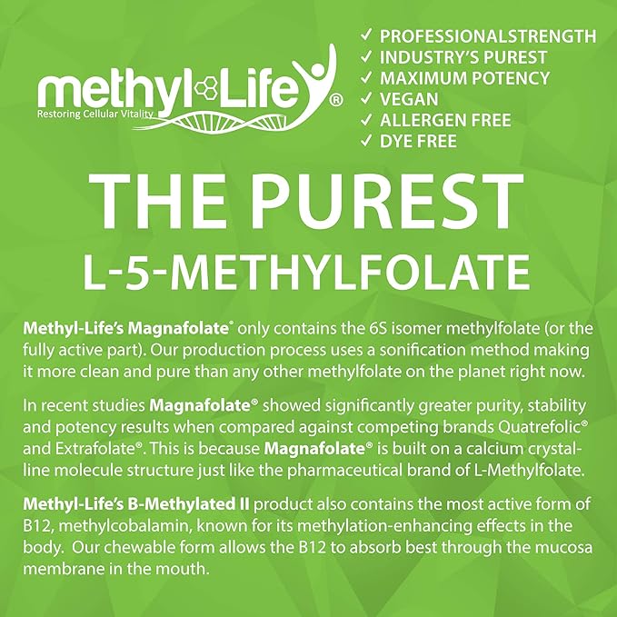 B-Methylated II, Pure Pharmaceutical Grade Professional Strength Active Folate and B12 (as Methylcobalamin, 3.75 mg) - 3 Months Supply. Chewables